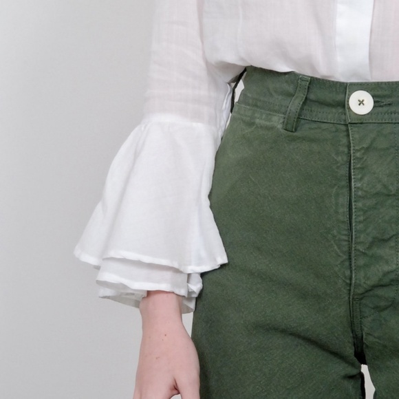 White Ramie + Cotton Bell Sleeve Victorian Boho Blouse S - Picture 4 of 11